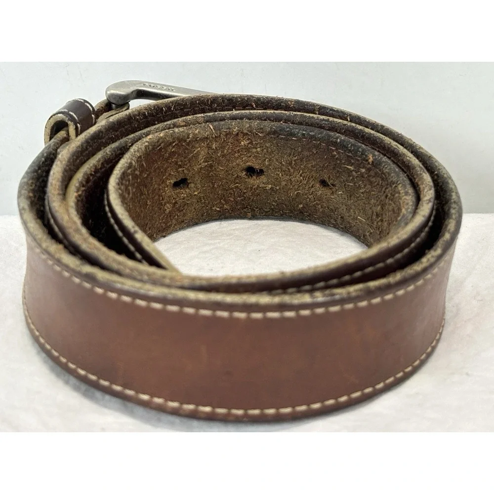 Vtg Fossil Brown Leather Belt Sz 36 Men's Distressed 1.25
